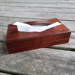 Vintage 1950s Ransburg MCM Mid-century modern dark wood tissue box holder